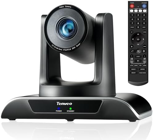 Tenveo 20X Optical Zoom PTZ Camera with AI Auto-Tracking, USB 3.0/HDMI, FHD 1080P60 for Video Conferencing, Live Streaming, Church, Education, Zoom, Teams & OBS by Tenveo