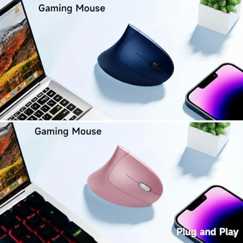 Ergonomic Vertical Wireless Mouse, 2.4G Optical Mouse with USB Receiver, 800-1600 DPI, Silent Click, Battery Powered, 5 Buttons, Stylish Comfortable Mouse for Laptop, PC, Mac, Computer (Pink) - Image 3