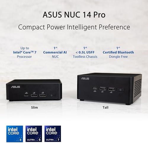 ASUS NUC 14 Pro Tall Barebone with Intel 14thGen Core Ultra 7 155H (NPU Support), up to 96GB DDR5 RAM, Triple Storage, Thunderbolt 4, Wi-Fi 6E & Bluetooth 5.3, Toolless Chassis Access, with VESA Mount - Image 2