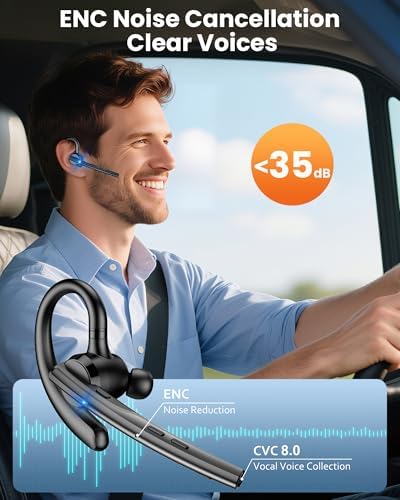 New Bee Bluetooth Headset V5.1 72H Talk Time Dual Mic with Mute Button for Business, Wireless Hand-Free Bluetooth Earpiece with 500mAh Charging Case for Cell Phone Calls Trucker Driver Laptop - Image 2