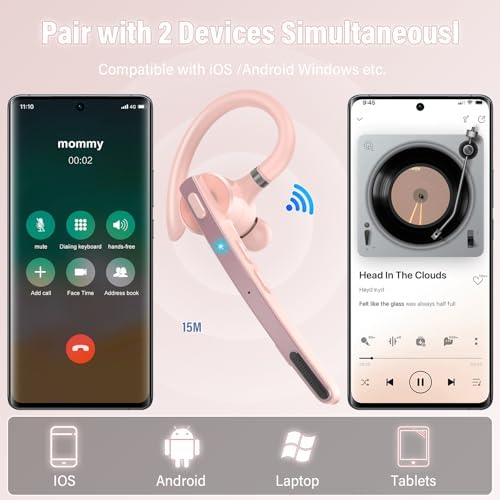 Bluetooth Headset, 90Hrs Bluetooth 5.3 Earpiece, APTX HD Audio, Mute Button - Image 4