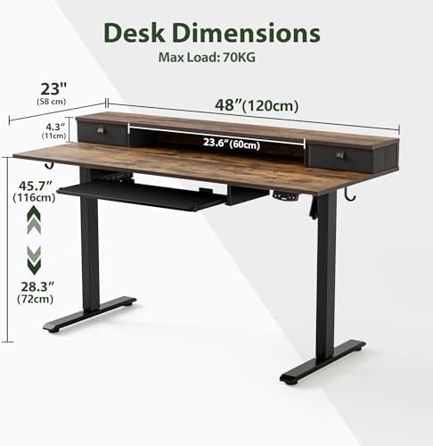 Agilestic 48 Inch Standing Desk with Drawers & Keyboard Tray, Rustic Brown - Image 3