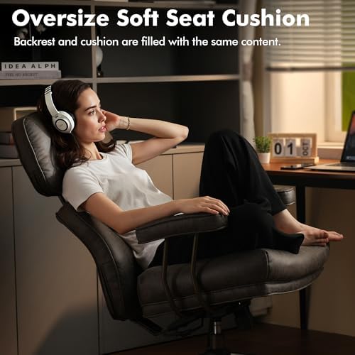 High Back Executive Office Chair with Comfortable Deep Seat,Grey Mid Century Modern Office Chair,Ergonomic Big and Tall Computer Desk Chairs with Lumbar Support(Grey Suede) - Image 3