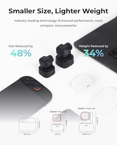 OBSBOT Tiny 3 Lite AI-Powered Spatial Audio 4K Webcam - Compact AI Tracking - Image 3