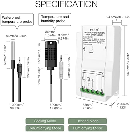 MOES WiFi Smart Temperature Switch Module Sensor with Waterproof Probe, Dual Relay Output Controller, Smart Life Tuya App Remote Control, Programmable Thermostats Kit Works with Alexa Google Assistant - Image 6