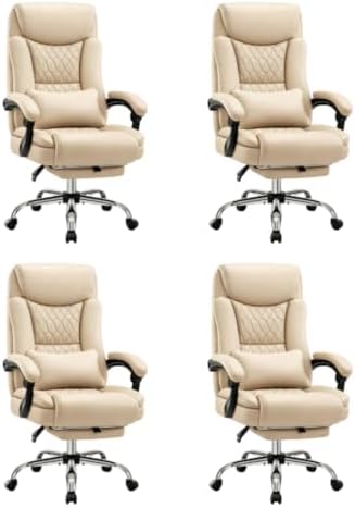 Ergonomic Office Chair Executive PU Leather High Back Office Chair, 400lbs Heavy Duty Reclining Desk Chair with Footrest, Adjustable Lumbar Support, Padded Armrests,Khaki,4 Pack by CHAIRMATE