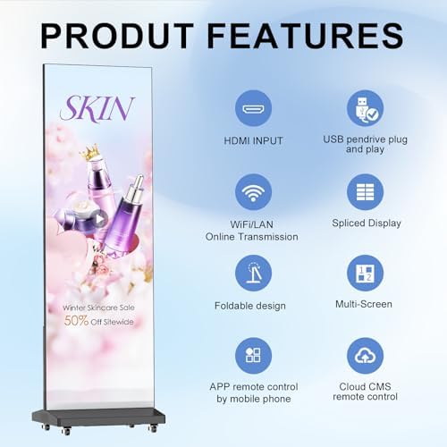 80 Inch LED Digital Signage Display with P1.86, LED Poster Screen Frameless Splicing, Advertising Display GOB LED Screen with Flight Case for Giant Commercial Events & Rentals (Black, 1 Unit) - Image 5