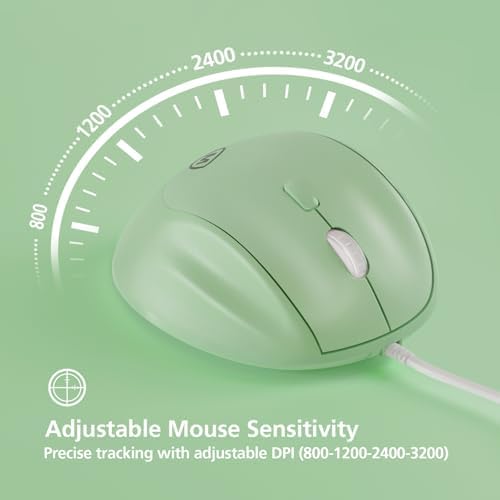 Micropack Ergonomic Mouse Wired for Laptop, PC Computer and Desktop, Ergo Mouse Vertical with Silent Clicks, Up to 3200 DPI Adjustable Mouse Sensitivity, Green - Image 5