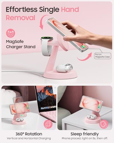 Meifigno Magnetic Wireless Charger for Samsung S26 Ultra/Galaxy Watch8,Pink - Image 4