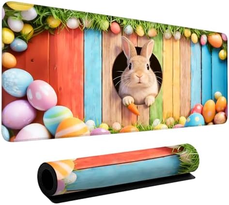 Easter Rabbit Gaming Mouse Pad 35.4"x15.7" Large Extended Pad Desk Mat Anti-Slip Rubber Base & Durable Stitched Edges for Gamers Smooth Mouse Pad Writing Surface for Desk Office/Home by LEIWEIHOPE
