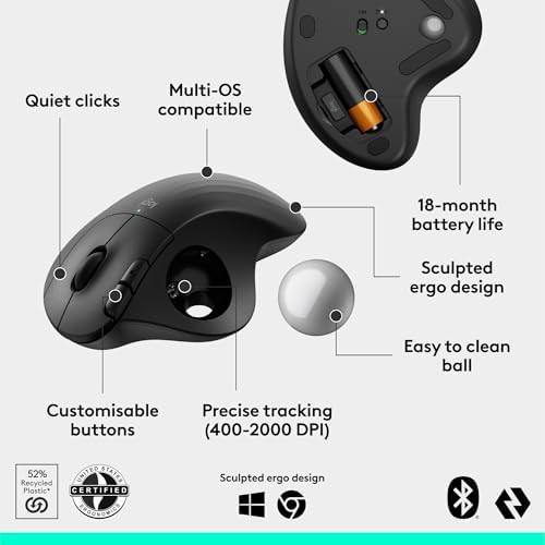 Logitech Ergo M575S Wireless Bluetooth Trackball Mouse - Black Silver Ball - Image 6