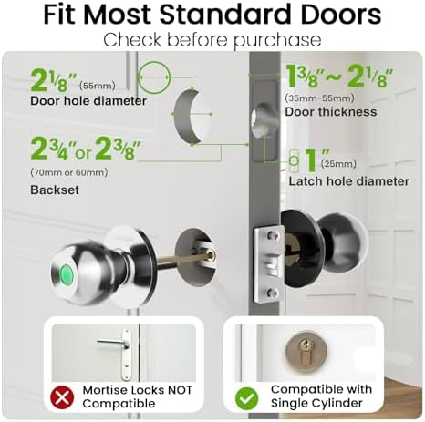 GHome Smart Fingerprint Door Lock, 3 in 1 Smart Fingerprint Door Knob with App Control & Key, Auto Lock, Biometric Door Knobs with Lock for Bedroom, Garage, Home & Office - Image 6