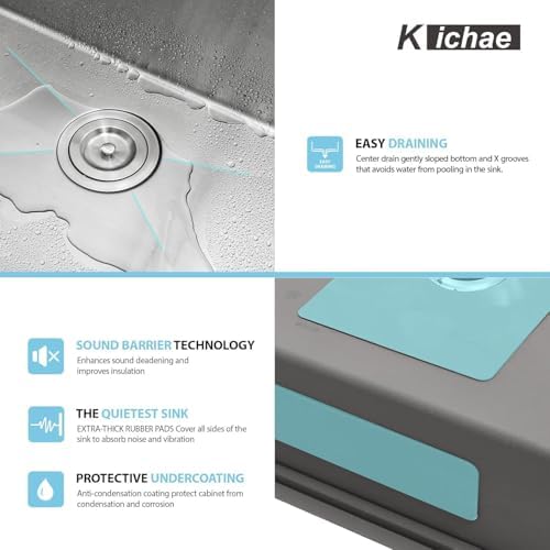 Kichae 32 Undermount Kitchen Sink Stainless Steel 16 Gauge Workstation - Image 5