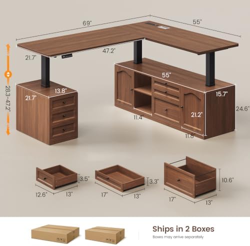 SEDETA Farmhouse L Shaped Executive Electric Standing Desk with 6 Drawers - Image 2