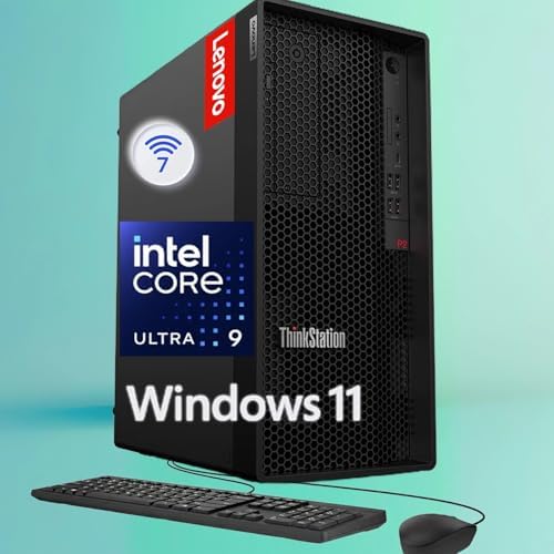 Lenovo ThinkStation P2 Tower Desktop Computer | Intel Core Ultra 9 285k (24 Cores, Up to 5.7GHz) | 64GB DDR5 RAM, 2TB SSD | AI NPU for CAD & Design | WiFi 7, Bluetooth 5.4 | Wired KB & Mouse by LENOVO