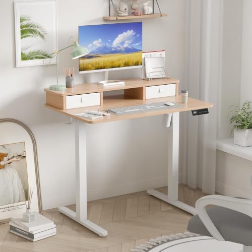 35" x 24" Electric Standing Desk with Dual Drawers, Light Walnut - Image 2
