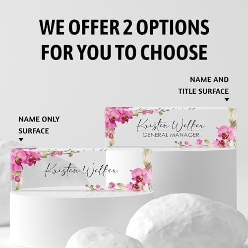 Personalized Name Plate for Desk, Custom Desk Name Plate, Acrylic Name Plate Office Desk Accessories, Personalized Office Gifts for Coworkers Teachers, Employee Appreciation Gifts (A-Butterfly Orchid) - Image 2