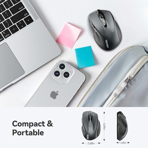 TECKNET Wireless Mouse, 2.4G Ergonomic Computer Mouse, 2600 DPI, Grey - Image 2