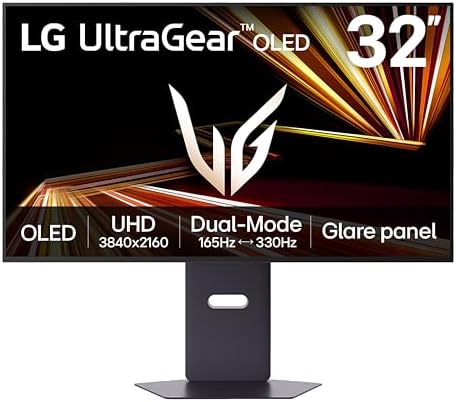 LG 32GX850A-B 32" UltraGear 4K UHD (3840 x 2160) Glossy OLED Gaming Monitor, Dual-Mode 165Hz/330Hz, 0.03ms, G-SYNC, FreeSync Premium Pro, TrueBlack 400, HDMI, DP, Tilt/Height/Swivel/Pivot Stand, Black by Unknown