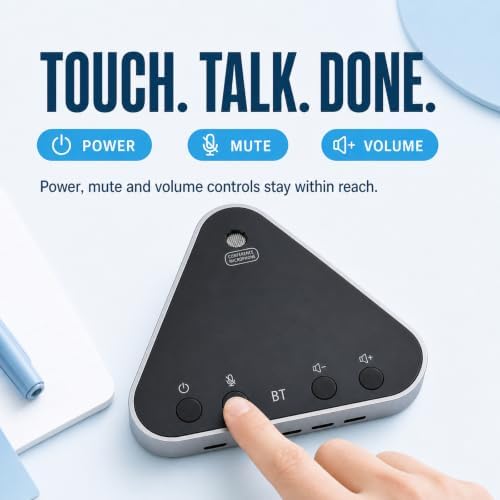 Bluetooth Conference Speaker and Microphone, Bluetooth Speakerphone for Small Meeting Room，Wireless Conference Speaker 360°Voice Pick up with Noise Cancellation Mics for Computer/Laptop - Image 6