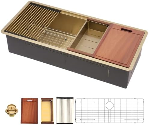 Sarlai 42 Gold Undermount Kitchen Sink 42"x19" Workstation Stainless Steel by Sarlai