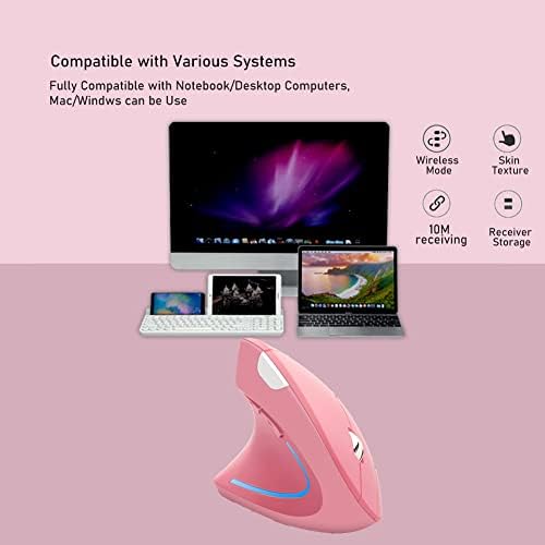 Wireless Mouse Ergonomic Vertical Mouse Ergo LED Light High Precision Optical Cordless Lightweight Mice Gift for Boy Girl Adults for PC Computer Laptop Mac Office,with Side Buttons, 800/1200/1600 DPI - Image 6