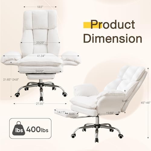 JOMEED Cloud Cross Legged Office Chair with Footrest,Flip Armrest,White - Image 3