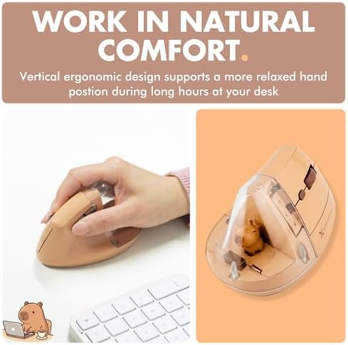 X9 Performance Wireless Vertical Ergonomic Mouse - Click with Capybara - (BT + 2.4G) Up to 4000 DPI, 6 Button, Rechargeable - Bluetooth Ergonomic Vertical Mouse Wireless - for Mac and PC - Brown - Image 3
