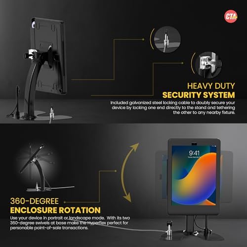 Dual Kiosk Stand – CTA Security Kiosk Stand with Locking Case, Steel Cable, and 360-Degree Rotating Base – Compatible with 12.9” iPad Pro Gen 3 & 4 (PAD-ASK13B) - Image 3