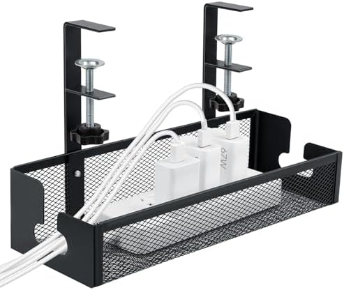 Cable Management Desk with Adjustable Hooks, Under-Sink Mounting Organiser Made of Carbon Steel, No Drilling, Heavy Duty Cable Management for Power Cables and Network Cables (Office/Home) by Cozary