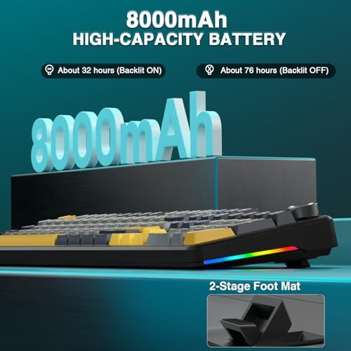 AULA F108 PRO - Wireless Mechanical Keyboard with Screen&Knob,Hot Swappable Gaming Keyboard with 8000mAh Battery,Pre-lubed Switches,RGB Backlit,PBT Keycaps Creamy Sounding Computer Keyboards,104 Keys - Image 6