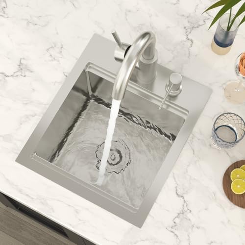 Bar Sink - Lordear 13"x15" Drop In Bar Sink with Faucet T304 16 Gauge Stainless Steel Workstation Small Wet Bar Prep Island Handmade Kitchen Sinks, 13x15x9 Inch - Image 2