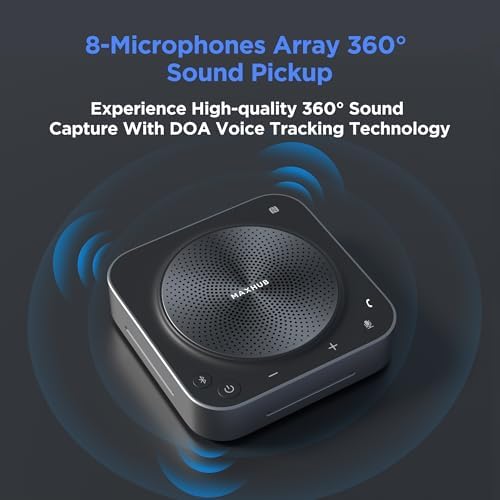 MAXHUB BM35 Wireless Bluetooth Microphone Conference Speakerphone, 360° Omnidirectional Sound Pickup 20ft Radius 8-Array Microphones, AI Noise Reduction NFC Wireless Quick Connection, 15H Talk Time - Image 2