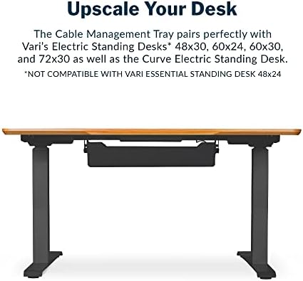 Vari Cable Management Tray - Under Desk Cord & Wire Organizer - Ideal for Home Office Sit Stand Desks - Fits Adjustable Electric Standing Desk 48x30, 60x30, 60x24, 72x30 - Easy Assembly (Black) - Image 2