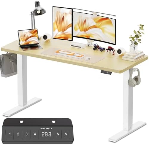 WALKINGDESK 55x24 Inches Height Adjustable Electric Standing Desk with 2 Hooks for Home Office, Ergonomic Sit Stand up Desk with Splice Board, Oak by WALKINGDESK