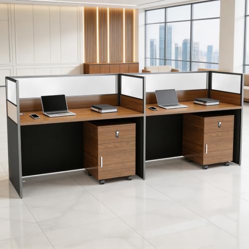 2 Person Cubicle Desk Workstation w/Mute Partitions & Cabinet, Dark Walnut by Gguileb