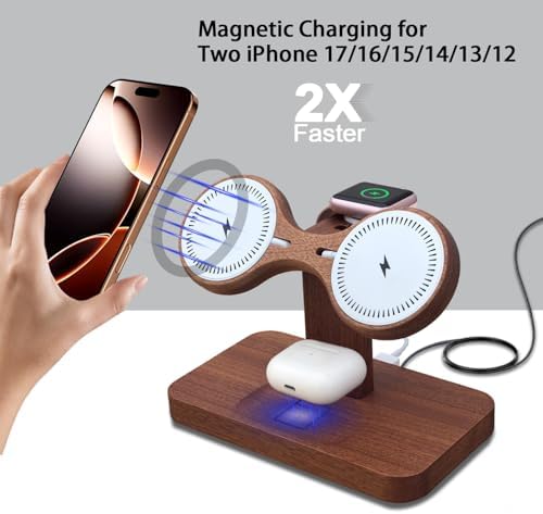 Wood Wireless Charging Station for Apple Devices Dual Wireless Charger - Image 2