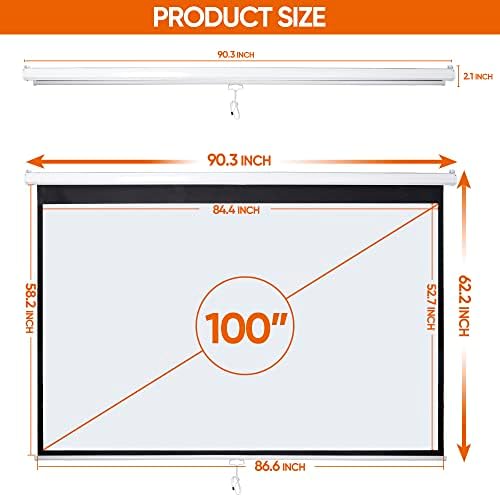 SUPER DEAL 100'' 16:10 HD Projection Screen Foldable Anti-Crease Portable Projector Movie Screen Manual Pull Down for Home Theater Presentation Education Outdoor Indoor Public Display, White - Image 6