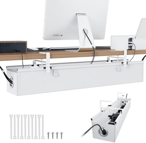 KEEGH Under Desk Cable Management Tray 36", No Drill Cord Organizer, White by KEEGH