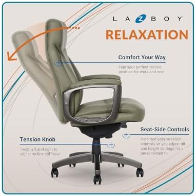 La-Z-Boy Arcadian Ergonomic Bonded Leather Swivel Executive Chair, Olive - Image 4
