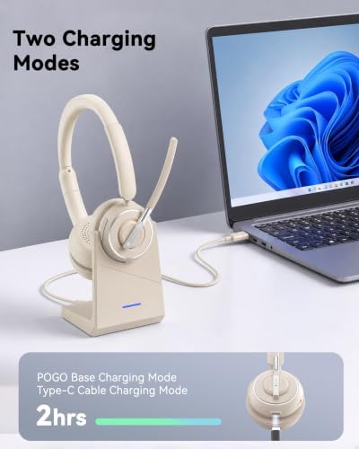 PrancyBt Wireless Headset with Noise Cancelling Microphone, Bluetooth Headset with Mic for Work, Wireless Headphones with Mute & USB Dongle for Work from Home/PC/Computer/Call Center (White) - Image 5
