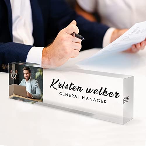 Desk Name Plate Personalized, Custom Name Plates for Desks with Photo/Logo, Personalized Clear Acrylic Glass Block, Office Gifts for Cowrkers, Boss, Teacher/Employee Appreciation Gifts - Image 2