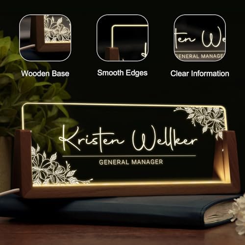 Custom Light Up Name Plate for Desk, Desk Name Plate Personalized with Logo, Employee Appreciation Gift, Personalized Office Gifts for Boss Coworkers Teacher, Office Decor for Women Men (Flower style) - Image 3