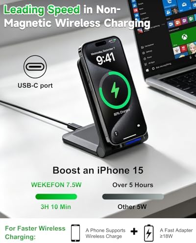 Wireless Charger Stand, Foldable, 15W Fast Wireless Charging Station Compatible with iPhone 17 16 15 14 13 12 Pro Max, Phone Charger Dock for Samsung Galaxy S26 S26+ S25 S24 S23 S22 Note 20 & Android - Image 3