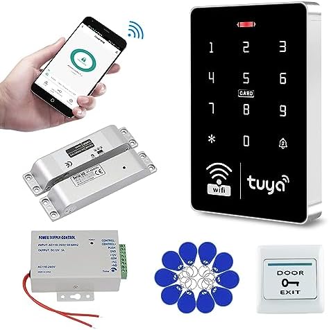 Wifi Tuya Smart Access Control System Kit RFID Access Controller IP68 Waterproof 125KHz 13.56MHz Reader + Electric Drop Bolt Lock, Phone APP Password Unlock by QttyElok