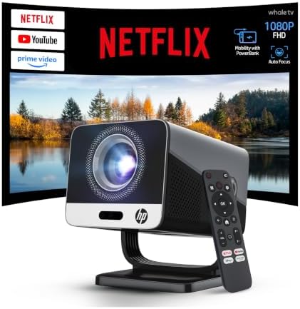 HP Projector with Netflix, USB-C Power Bank Compatible, 4K Supported MC475 by LYNCAST