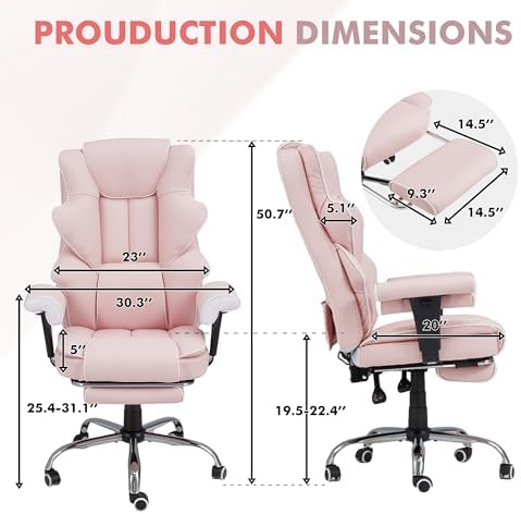 HOMREST Heated Massage Executive Office Chair with Foot Rest, Pink - Image 3