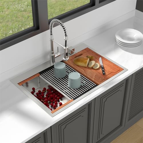 LORDEAR 30x22 Inch Drop In Kitchen Sink Stainless Steel Workstation Kitchen Sinks 16 Gauge Single Bowl Sink with Ledges 30 inch Topmount Kitchen Sinks Round Corners - Image 2