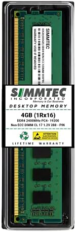 Simmtec RAM 4GB DDR4 2400MHz DIMM PC4-19200 UDIMM Non-ECC 1Rx16 1.2V CL17 288-Pin Desktop Computer RAM Memory Upgrade Module by SimmtecInc