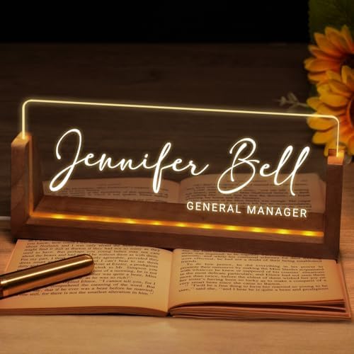 Desk Name Plate Personalized, Custom Acrylic Name Plate for Desk, Office Decor for Women Men, Appreciation Gifts for Coworkers Boss Teacher - Light-Up Name Plaque by Ueedklaayy